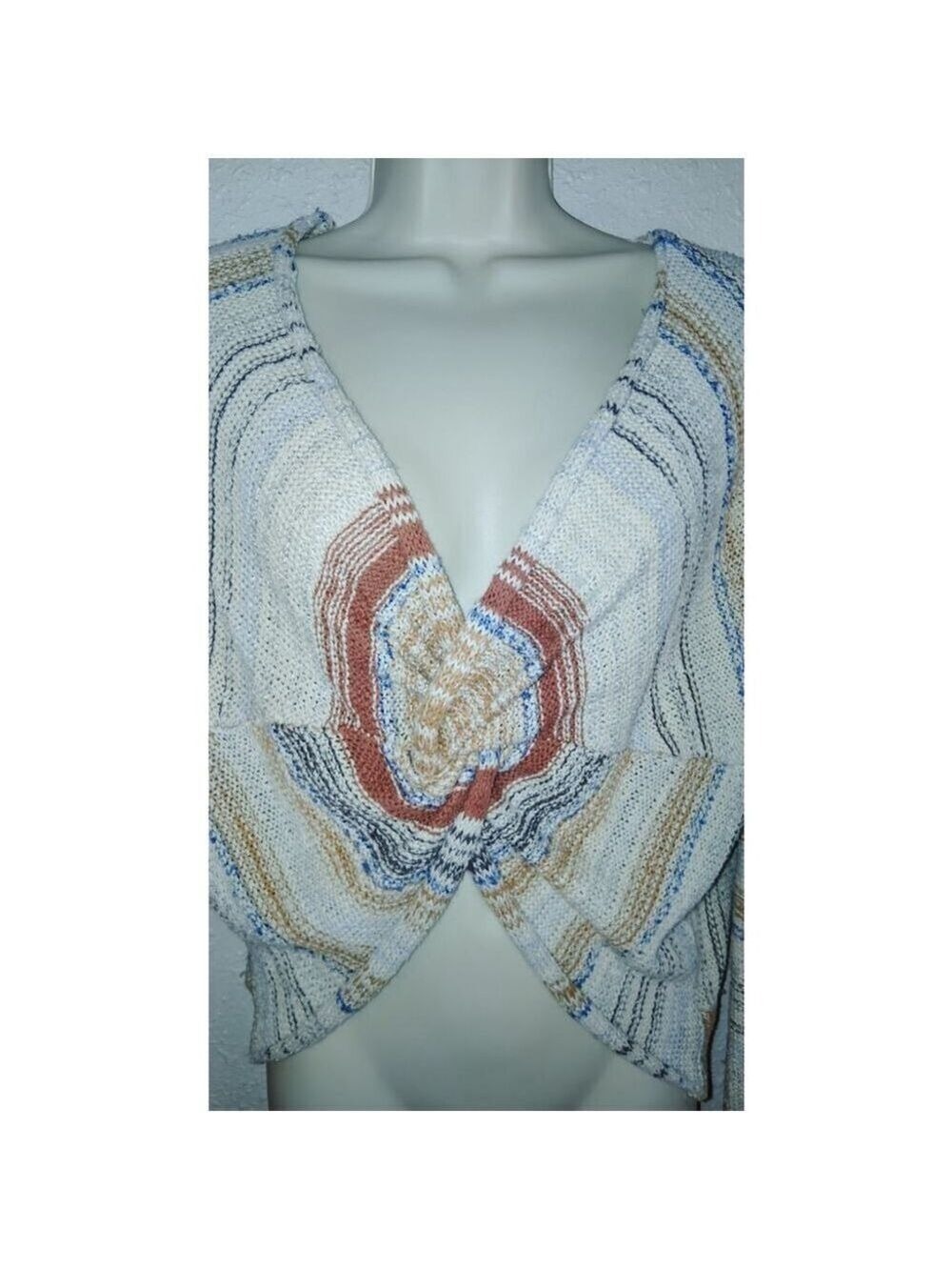 Crop Top XL Long Sleeved Knit Knot V Neck Sweater Striped Multicolor - Picture 2 of 6